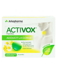 Arkopharma Activox Adoucit la Gorge Arôme Menthe Eucalyptus. 24 pastilles