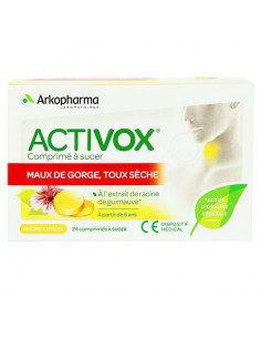 Activox Maux de Gorge Toux sèche. 24 comprimés à sucer