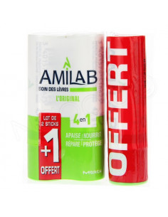 Amilab Soin des Lèvres 4en1. Lot 2 sticks +1 OFFERT