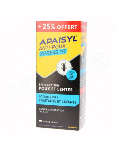Offre Apaisyl Anti-Poux Xpress 15' 200ml + 50ml OFFERT + Peigne -
