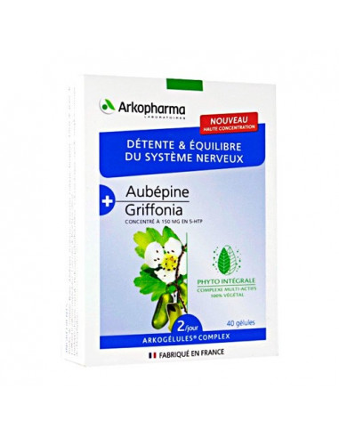 Arkogélules Aubépine Griffonia Détente & Équilibre Nerveux. 40 gélules