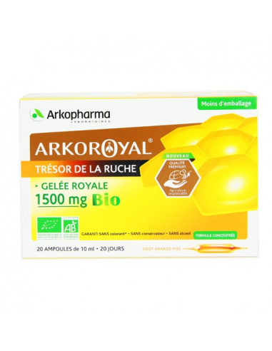 Arkoroyal Trésor de la Ruche Gelée Royale 1500mg Bio. x20 ampoules de 10ml