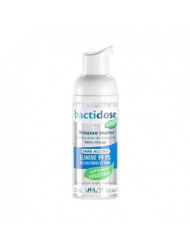 Bactidose Green Mousse Mains Désinfectante & Hydratante sans rinçage. 50ml -