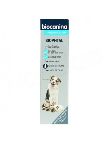 Biophtal Solution Nettoyage Yeux Chiens et Chats. Flacon 125ml
