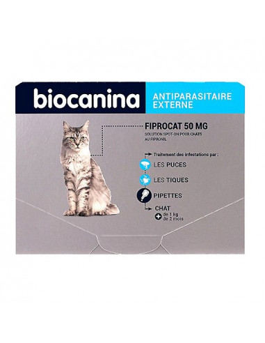 Biocanina Fiprocat 50mg Antiparasitaire externe - puces et tiques. 3 pipettes de 0.50ml -