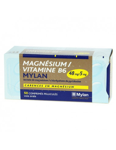 Magnésium/Vitamine B6 Mylan Carences en Magnésium. 50 comprimés pelliculés