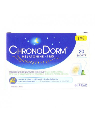 ChronoDorm Mélatonine 1mg. 20 sachets pour infusion