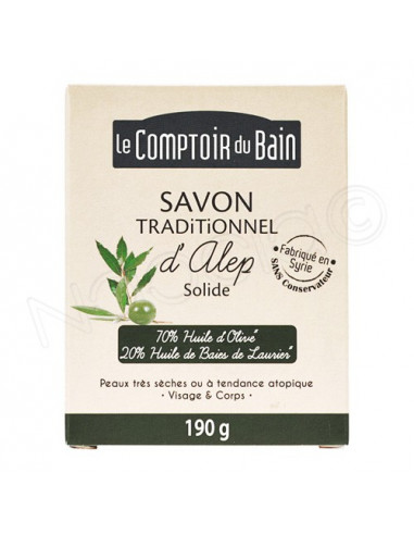 Le Comptoir du Bain Savon Traditionnel d'Alep Solide Peaux Très Sèches. 190g