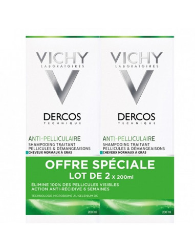 Vichy Dercos Anti-Pelliculaire DS Shampooing Traitant. Lot 2x200ml