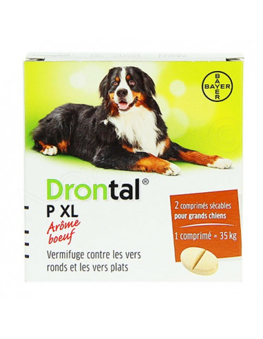 Drontal P XL Vermifuge Vers ronds et plats arôme Boeuf pour Grands Chiens. 2 comprimés secables