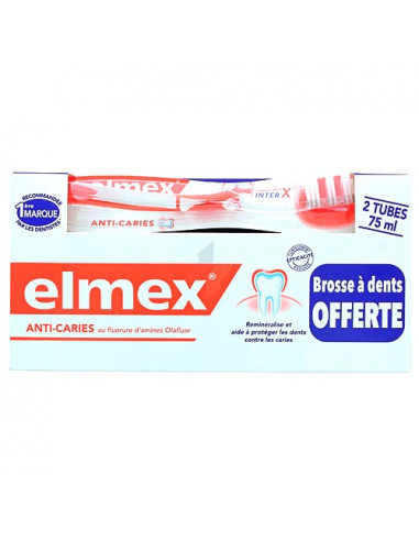 Elmex Dentifrice Anti-Caries 2x75ml + Brosse à dents offerte Elmex - 1