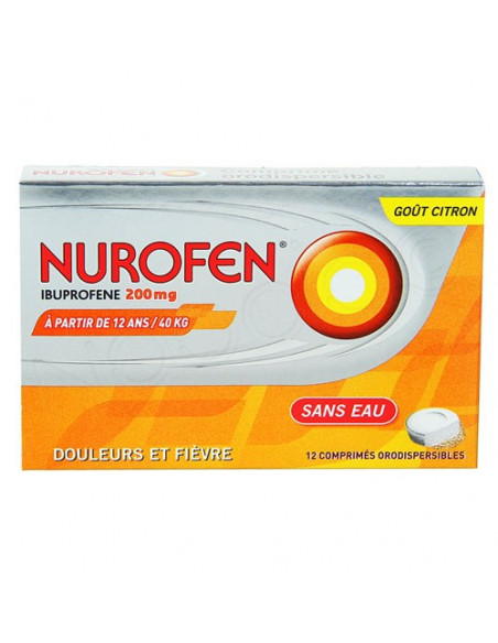 Nurofen Ibuprofene 200mg Douleurs et Fièvre Goût Citron. 12 comprimés orodispersibles
