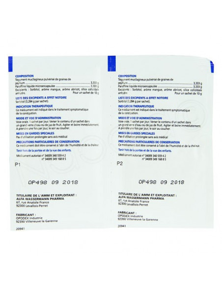 Dos des sachets de Parapsyllium Poudre