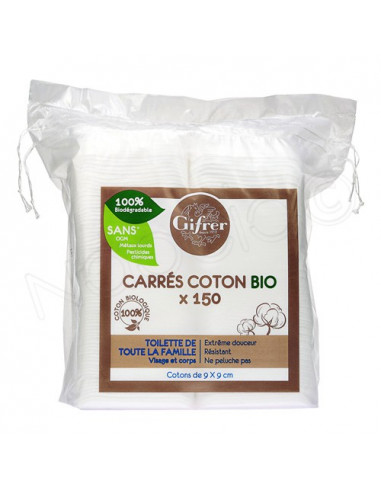Gifrer Carrés Coton 100% Bio. 150 carrés - 100 % fibres de coton bio