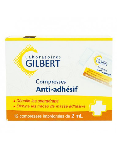 Gilbert Compresses Anti-Adhésif. 12 compresses imprégnées de 2ml