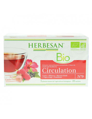 Herbesan Infusion Bio Circulation Saveur Cassis Framboise. 20 sachets