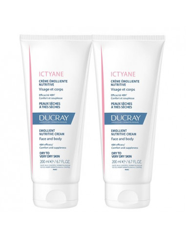 Ducray Ictyane Crème Emolliente Nutritive. Lot 2x200ml