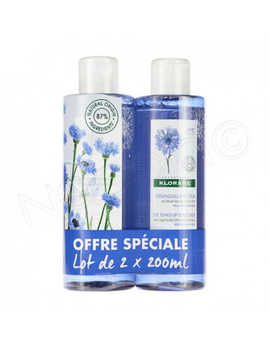 Klorane Démaquillant Yeux Sensibles au Bleuet Bio. Lot 2x200ml