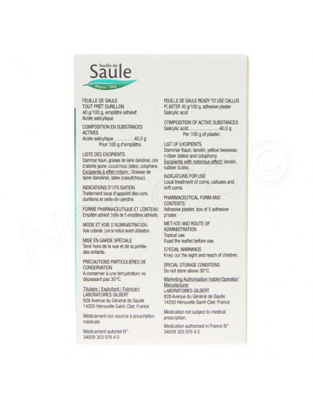 FEUILLE DE SAULE TOUT PRET COR 40 g/100 g, 9 emplâtres adhésifs Gilbert - 3