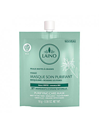 Laino Masque Soin Purifiant Argile Verte Peaux Mixtes à Grasses - 97% d'ingrédients naturels