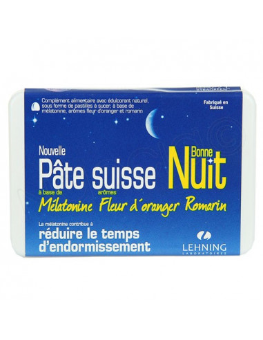 Lehning Pâte Suisse Bonne Nuit Mélatonine Fleur d'Oranger Romarin sans sucres. 40 pastilles