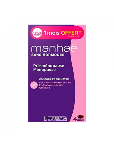 Manhaé Pré-ménopause & Ménopause Sans Hormones. 120 capsules dont 30 offertes