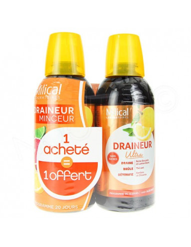 Offre Spéciale Milical Draineur Minceur Ultra - Gout Agrumes - Lot de 2 flacons de 500 ml