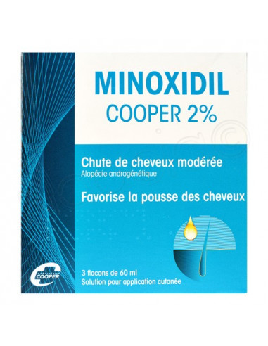 Minoxidil Cooper 2% Solution Chute de Cheveux Modérée Homme et Femme Adulte. 3x60ml