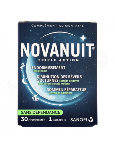 NovaNuit Triple Action. 30 comprimés - 1mg mélatonine pavot de Californie passiflore
