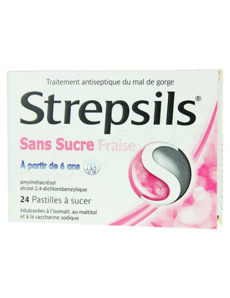 Strepsils Sans Sucre Fraise Enfants 24 pastilles à sucer