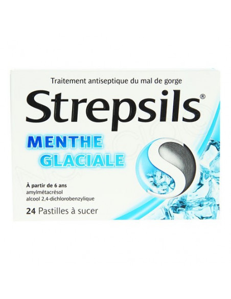 Strepsils Mal de Gorge Menthe Glaciale. 24 pastilles à sucer