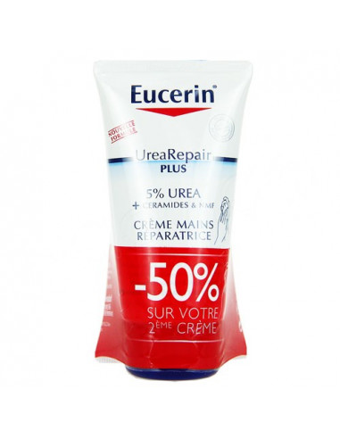 Offre Eucerin Crème Mains Réparatrice. Lot 2X75ml -50% sur le 2ème
