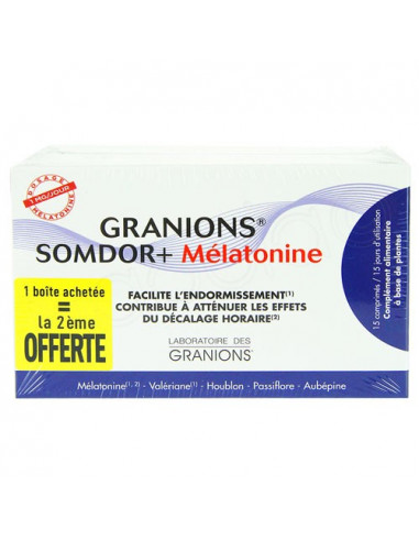 Offre Granions Somdor+ Mélatonine 2x15 comprimés la 2ème boite offerte