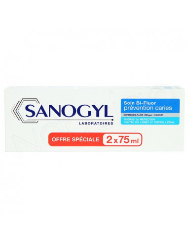 Offre Sanogyl Soin Bi-Fluor Prévention Caries. Lot 2x75ml