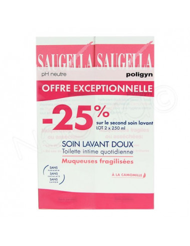 Saugella Poligyn Nettoyant Doux Muqueuses fragilisées Lot 2x250ml