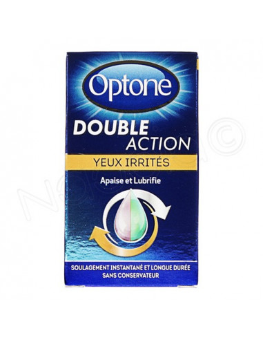 Optone Double Action Yeux Irrités Gouttes Apaisantes Lubrifiantes 10ml apaise et lubrifie