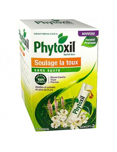 Phytoxil Sans sucre Soulage la toux. 12 Sachets toux - toux sèche ou grasse