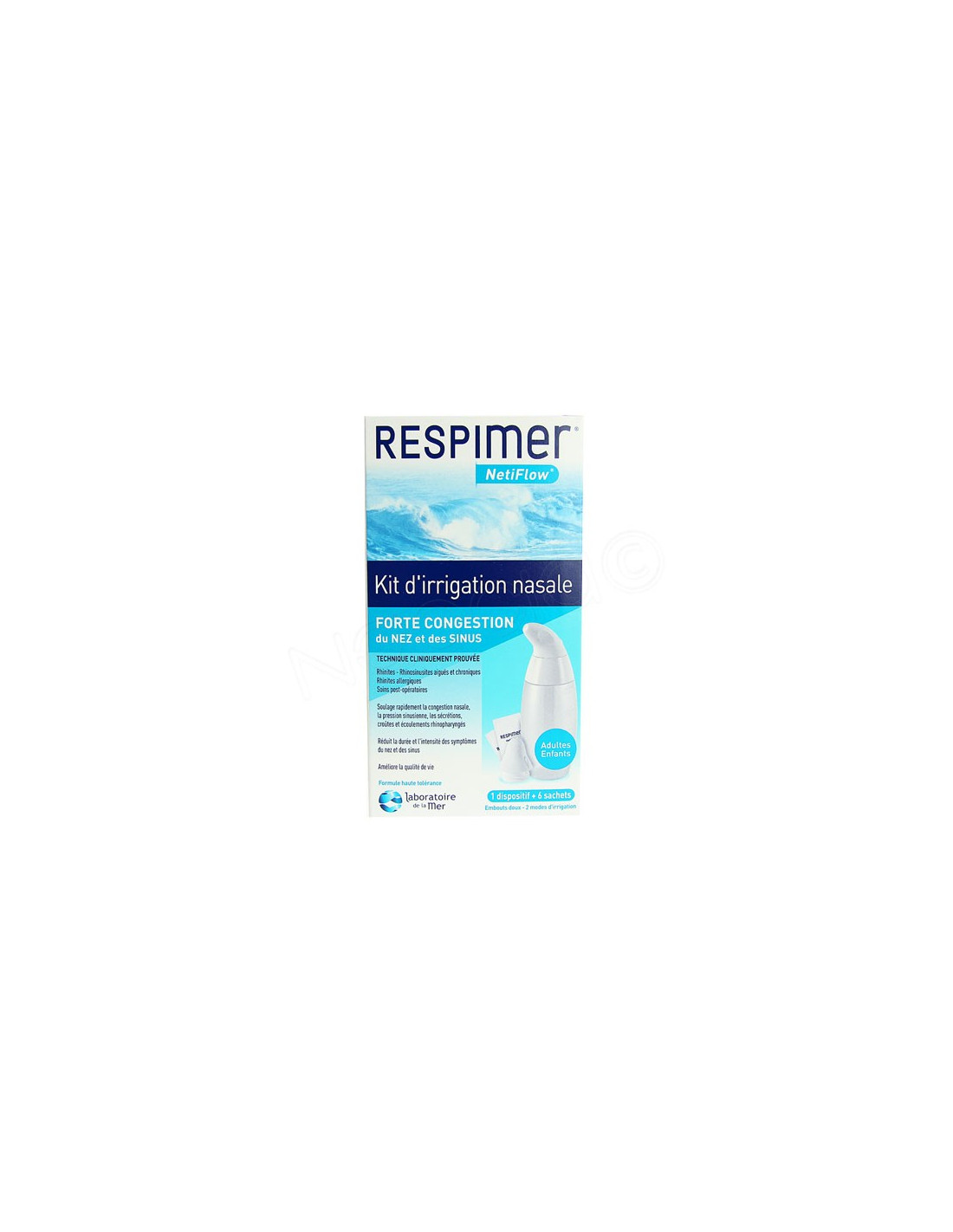 Respimer NetiFlow Kit d'Irrigation Nasale 1 dispositif + 6 sachets -  Archange-pharma