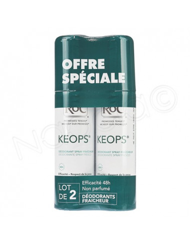 RoC Keops Déodorant Spray Fraîcheur Efficacité 48 Sans Parfum. Lot 2x100ml