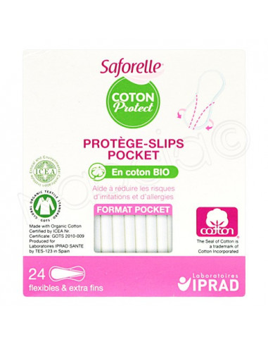 Saforelle Coton Protect Protège-Slips Pocket. x24 - flexibles et extra fins format pocket