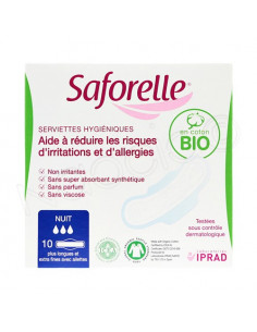 Saforelle Serviettes Hygiéniques Plus Longues Extra Fines avec Ailettes. Nuit. x10