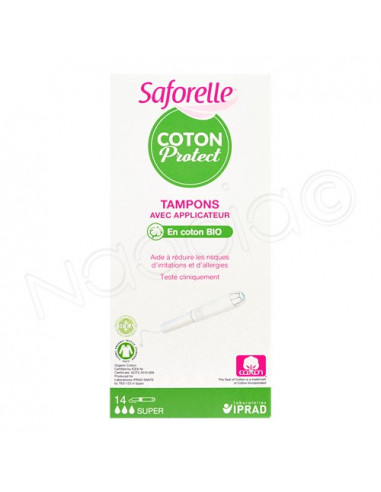 Saforelle Coton Protect Tampons avec applicateur. Super. x14 - en coton biologique non irritant