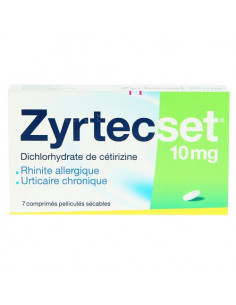 Zyrtecset Cétrizine 10mg. 7 comprimés pelliculés sécables