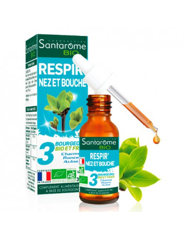 Santarome Bio Respir' Nez et Bouche. 30ml - Bourgeons de charme de ronce et d'aulne - BIO