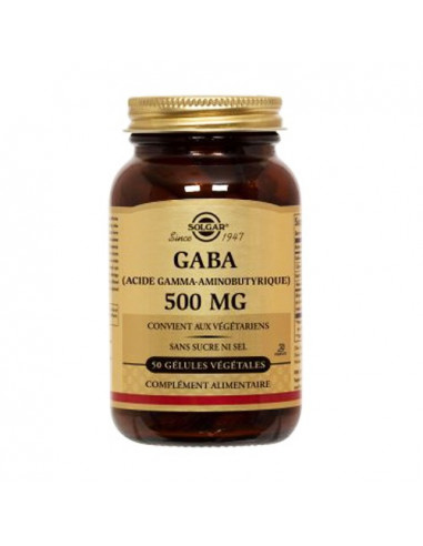 Solgar Gaba (Acide Gamma-Aminobutyrique) 500mg sans sucre ni sel. 50 gélules végétales
