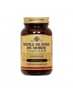 Solgar Huile De Foie De Morue Vitamine A & D sans sucre ni sel. 100 softgels