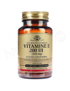 Solgar Vitamine E 200 UI 134mg. 50 capsules softgel - radicaux libres d-alpha-tocophérol