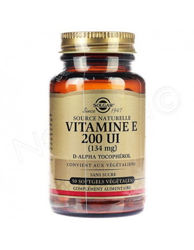 Solgar Vitamine E 200 UI 134mg. 50 capsules softgel - radicaux libres d-alpha-tocophérol