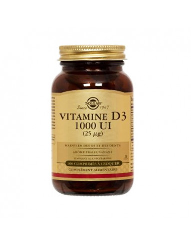 Solgar Vitamine D3 1000 UI (25µg). 100 comprimés à croquer