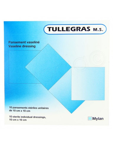 TulleGras M.S. Pansement Vaseliné Stérile 10cm x 10cm. 10 pansements